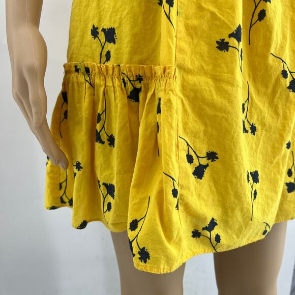 Thakoon Collective US 6 Yellow Floral Ruffle Shift Mini Dress Sleeveless Summer - Picture 5 of 8